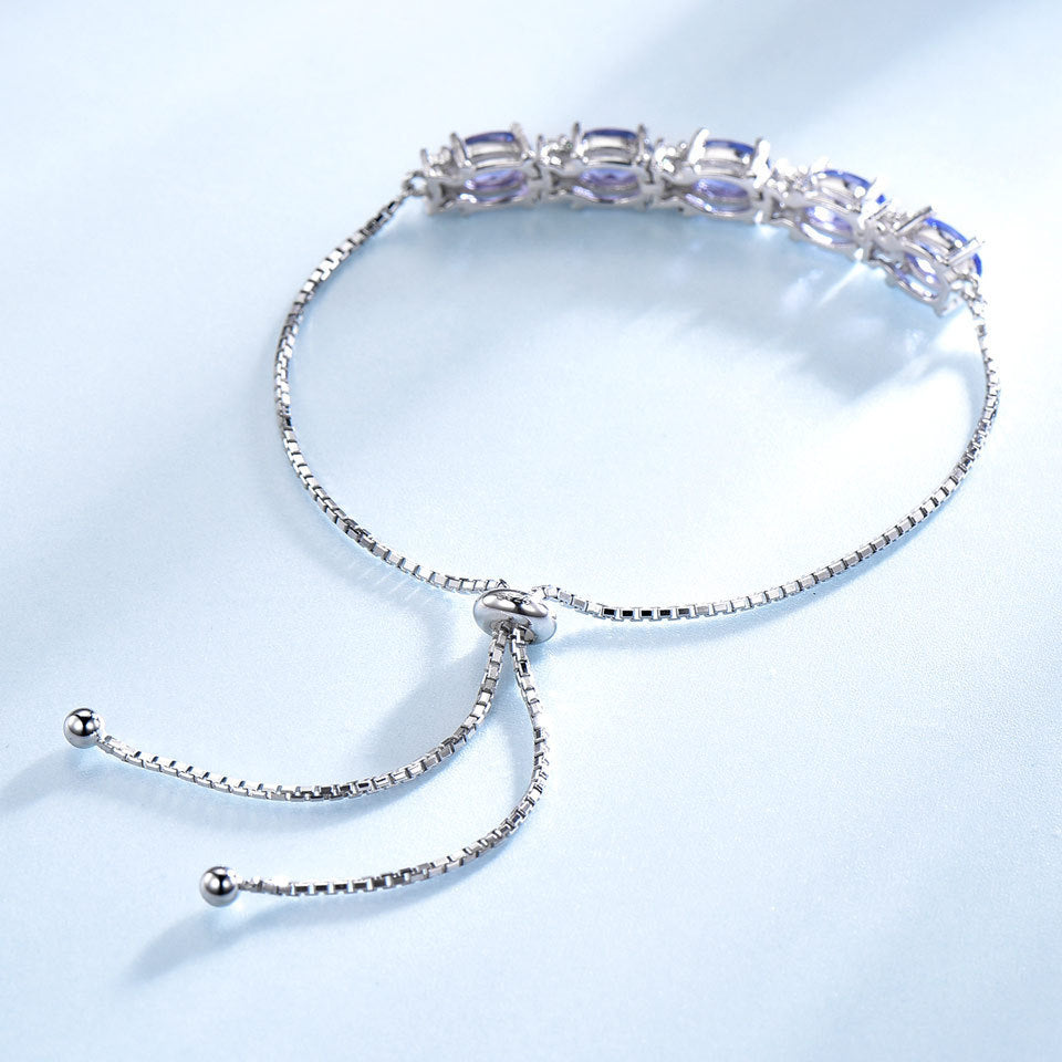 Women Gemstone Blue Topaz Adjustable Chain Link Bracelet