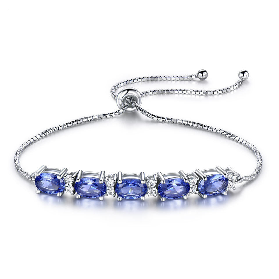 Women Gemstone Blue Topaz Adjustable Chain Link Bracelet