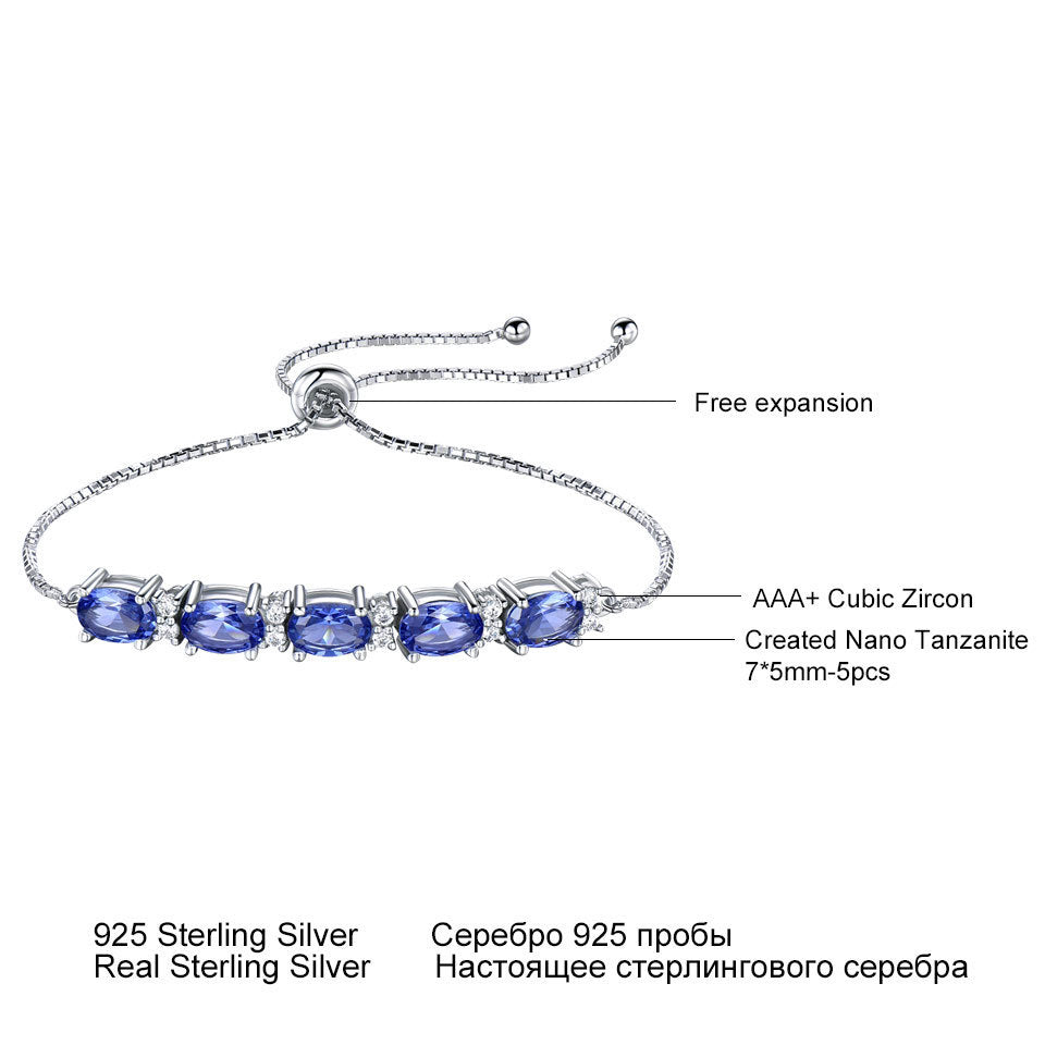 Women Gemstone Blue Topaz Adjustable Chain Link Bracelet